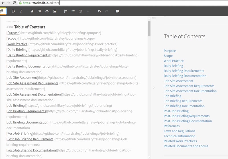table of contents markdown github